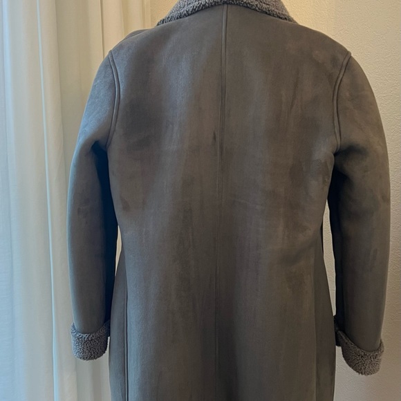 Lands End Womens Coat Jacket Olive Faux Suede Sherpa Lined Size Medium - Picture 2 of 8